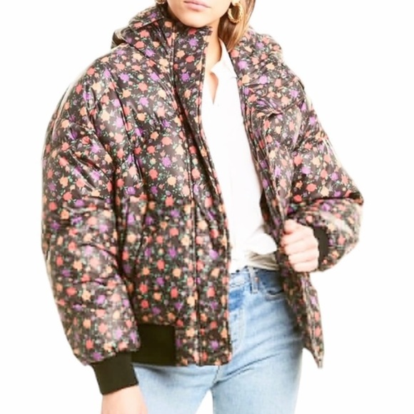 The Kooples Jackets & Blazers - The Kooples Down Floral Hooded Puffer Jacket Brown Size L with Flaw